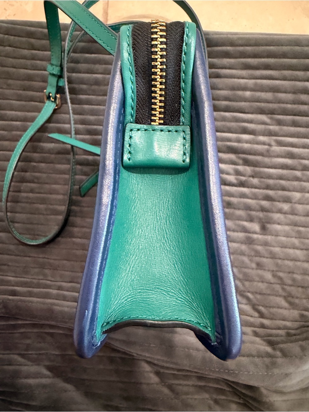 Marc Jacobs Teal and Navy Leather Crossbody Bag with Gold Hardware - Picture 3 of 7